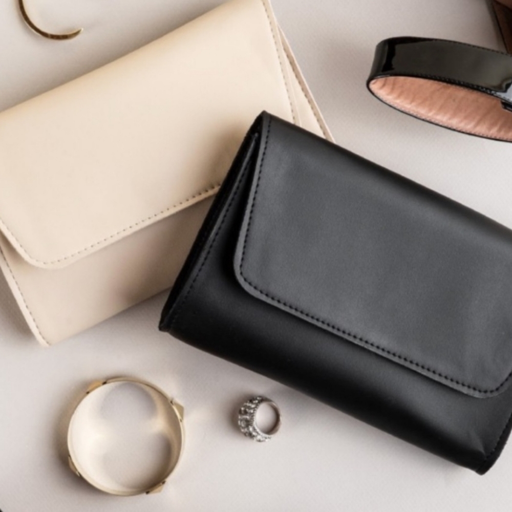 October Jaipur Black Vegan Leather Envelope Clutch